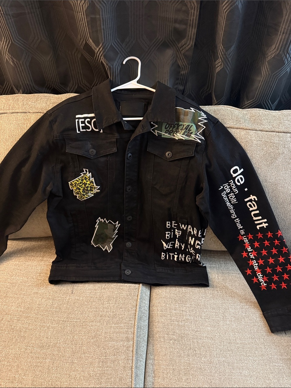 Black Men’s Jean Jacket with Printed Sleeve